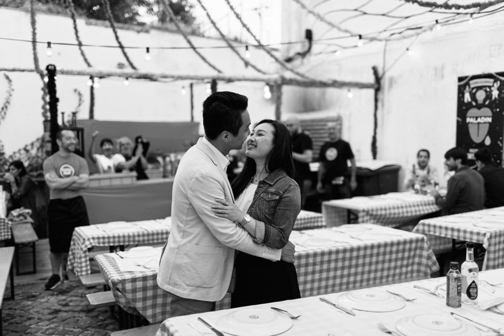 A documentary photo from a romantic engagement shoot in Lisbon, Portugal